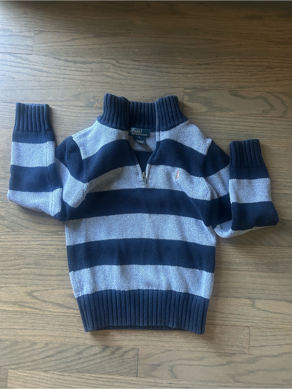 Polo by Ralph Lauren Navy and Light Gray Striped Kids Sweater